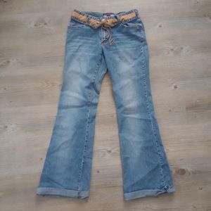 Y2K Scorpio Suede Belted Flare Denim Jeans